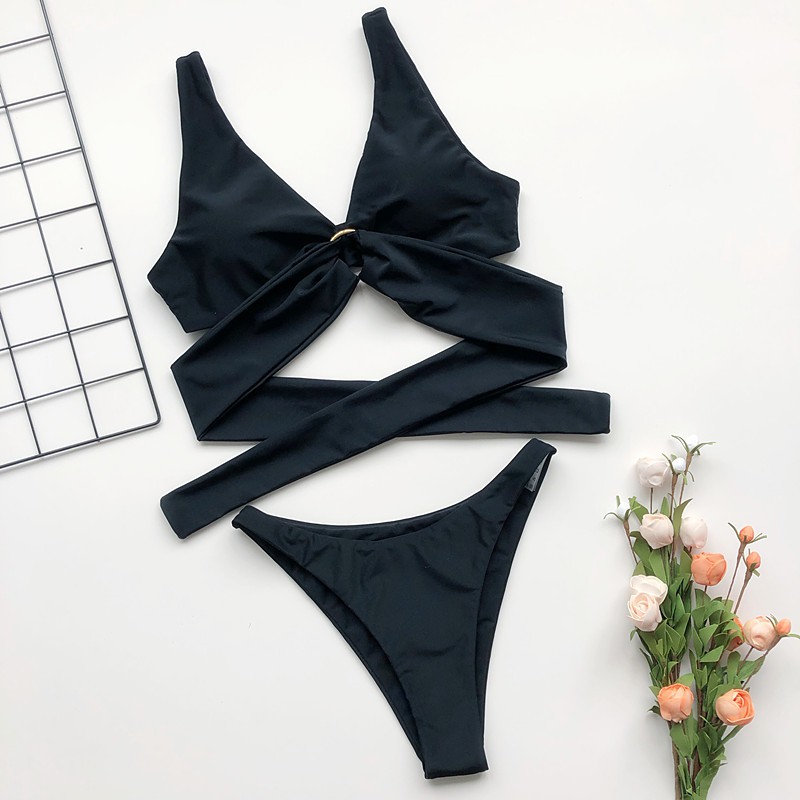 Bộ đồ bơi bikini 2 mảnh với áo thắt dây phối vòng kim loại có đệm lót ngực thời trang mùa hè cho nữ | BigBuy360 - bigbuy360.vn