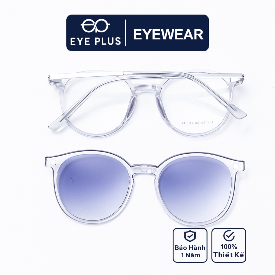 Gọng kính râm cận nam nữ thời trang EYE PLUS mắt tròn 2in1KL-2186