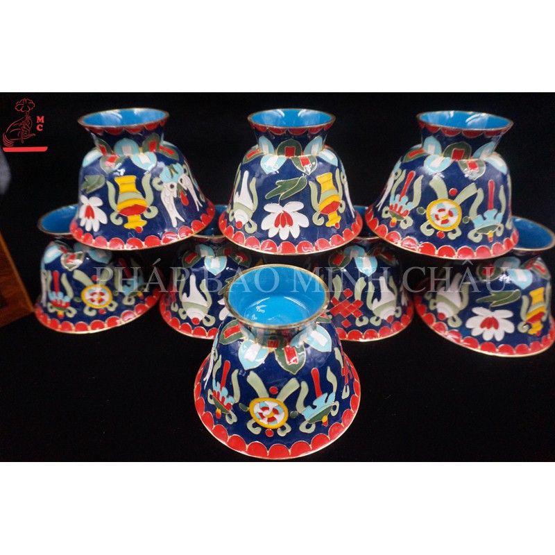 [PBMC] Bộ 8 chén đồng men pháp lam to, trung, nhỏ