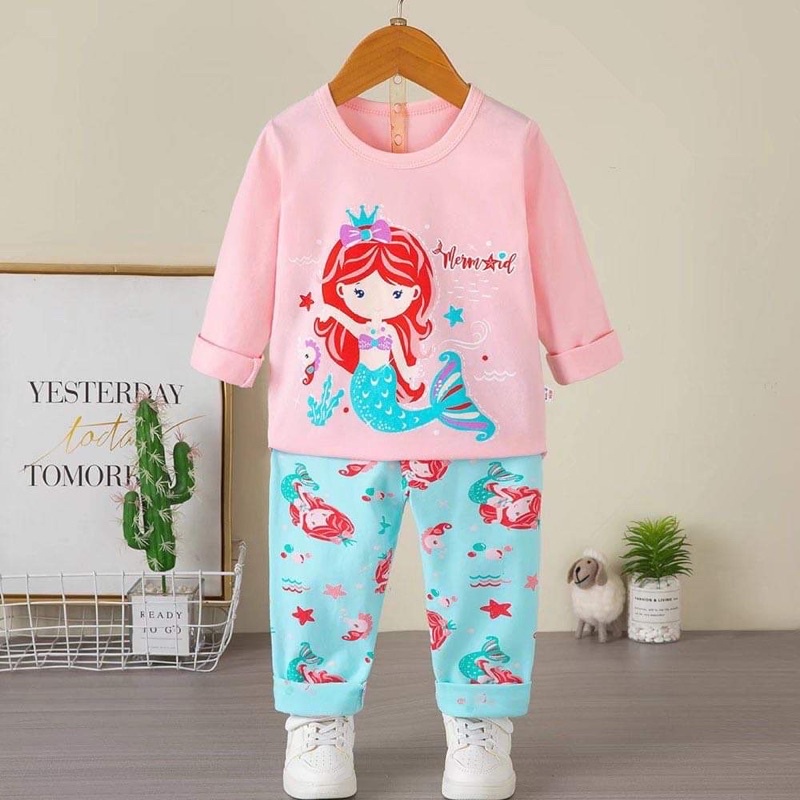 (16-25kg ) Bộ quần áo dài tay cotton thu đông xuất Hàn cho bé gái (3- 6 tuổi )