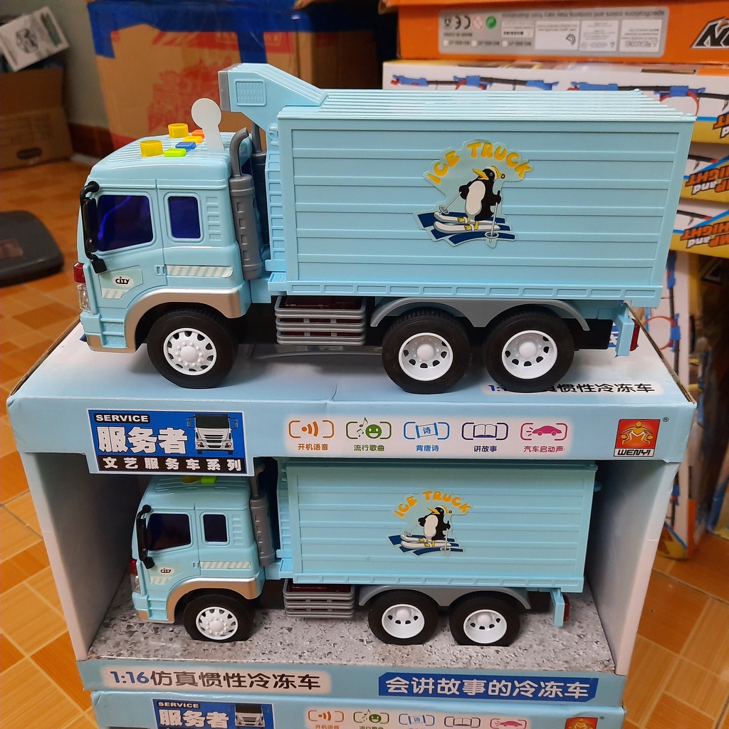 Mô hình xe ô tô chở hàng có thùng đông lạnh đồ chơi trẻ em