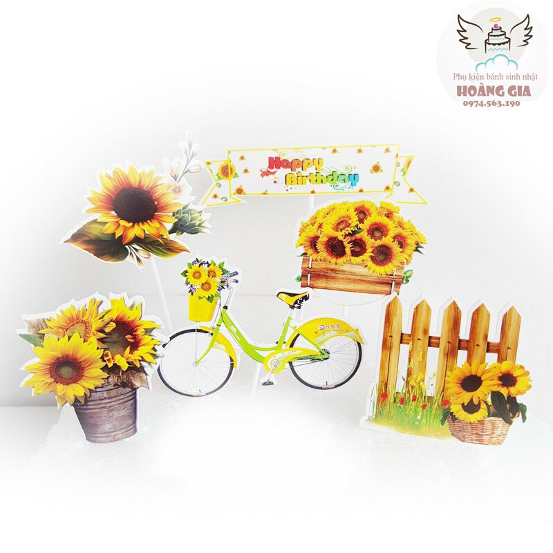 Phụ Kiện Trang Trí Bánh Sinh Nhật Bánh Kem - SET THẺ CẮM XE VÀ HOA