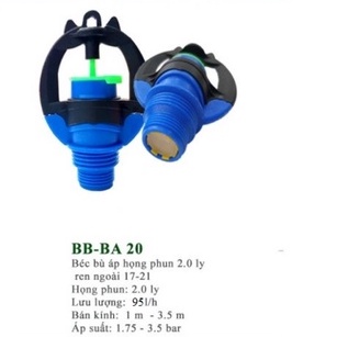 Béc tưới tròn có bù áp BA 15 / BA 20, lưu lượng 72-95L/h, đuôi ren ngoài 17/21