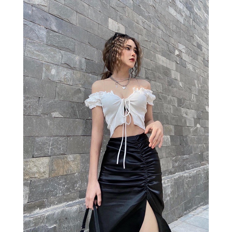 Áo Croptop Cột Dây Viền Bèo Chất Thun Gân Cực Sexy (TOMIE TOP) | BigBuy360 - bigbuy360.vn