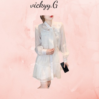 set đầm tầng tay dài dáng rộng phối nơ tiểu thơ ( thời trang bigsize vickyy.g - anitagreen) n35-922