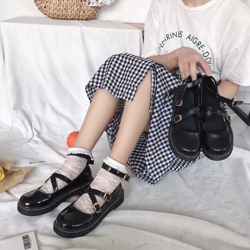 [NEW] 🍁 Giày búp bê lolita quai chéo Mary Janes, phong cách lolita ( BÓNG và NHÁM )