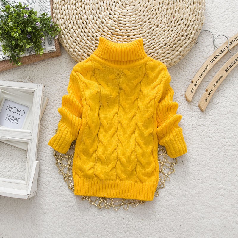 Áo sweater dệt kim cổ cao màu trơn thời trang mùa đông cho bé trai và gái