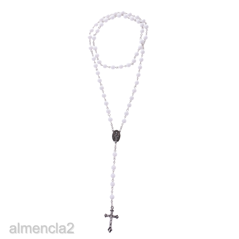 Mens Hip 8mm Bead Rosary Pray Hand Jesus Cross Pendant Necklace Black