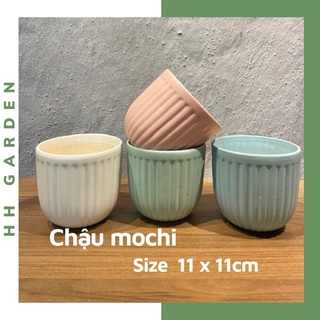 Chậu Mochi kẻ sọc, Size nhỏ 11*11cm, chậu trồng cây gốm tráng men đẹp