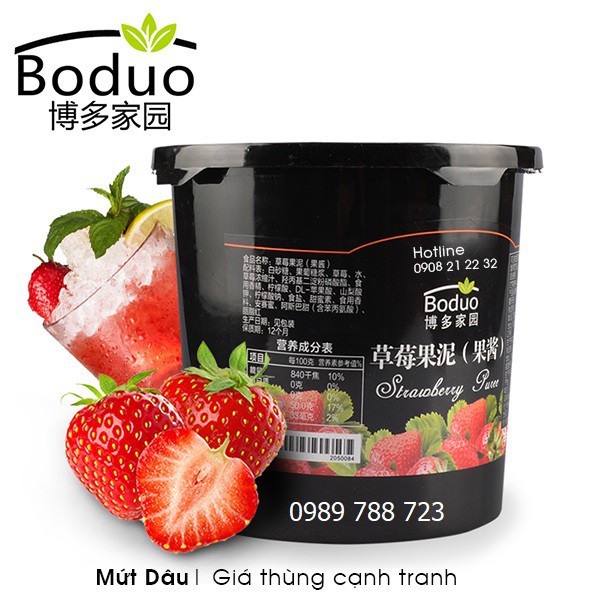 Mứt Sốt dâu tây (boduo)1.3kg - Sauce Boduo Dâu 1.3kg pha trà dâu, trà sữa, trà hoa quả cực ngon