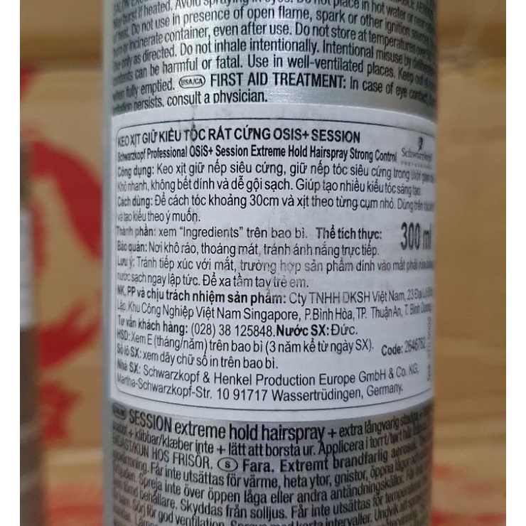 Keo xịt bóng tóc Osis+ 1-Spakler, 2-Freeze, 3-Session. Schwarzkopf Professional.