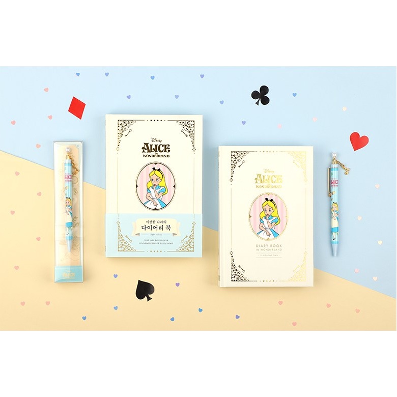 Bộ Sổ Nhật Ký Disney x Alice + Bút Màu Hồng Trắng