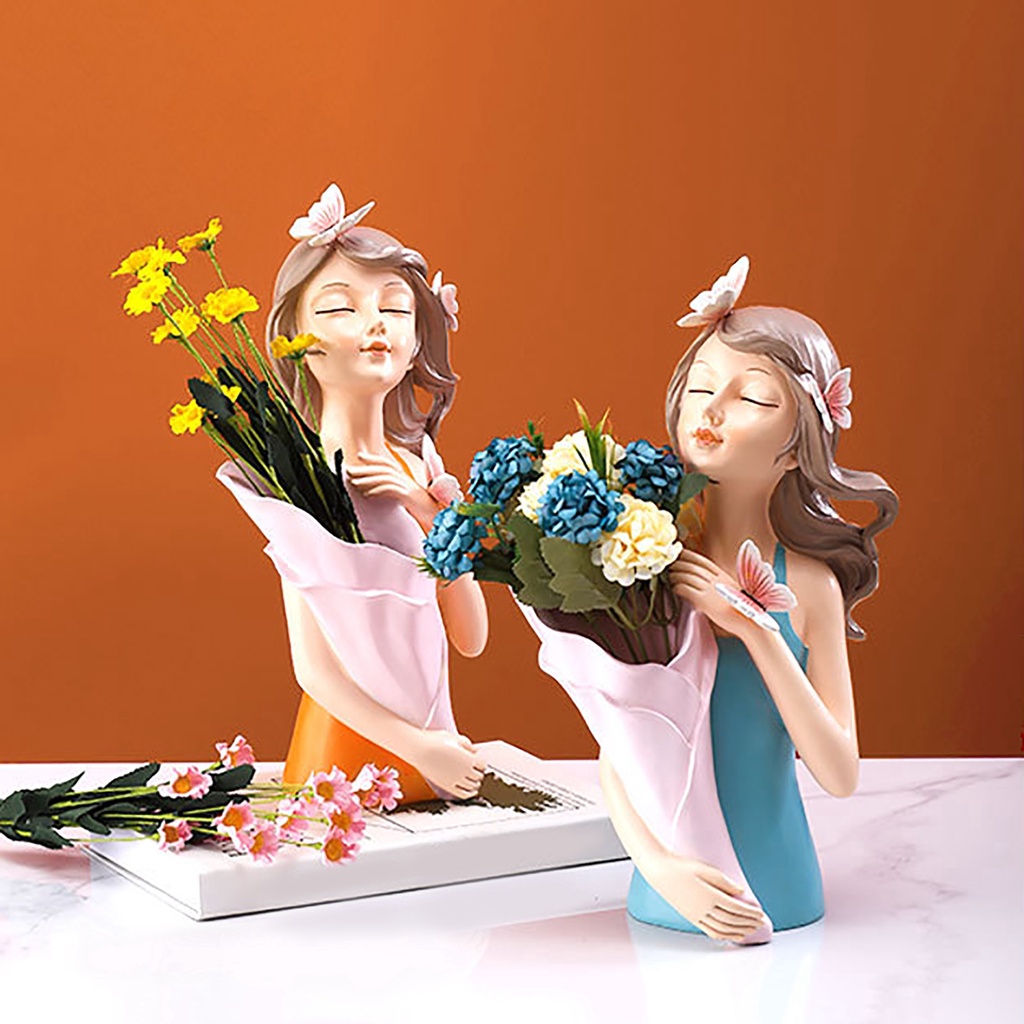 Lọ hoa/ Khay giữ/ Tượng LOVIVER hình cô gái bằng gốm xinh xắn đáng yêu dành cho trang trí nhà cửa phong cách hiện đại