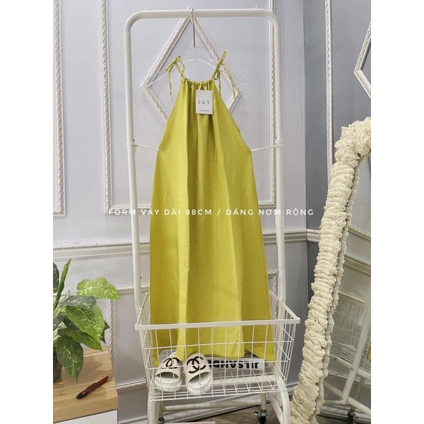 Váy maxy yếm buộc vai dáng dài hottrend chất đũi tơ siêu mát