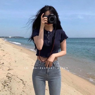 CROPTOP TĂM CỔ TRÒN (ảnh thật/sẵn)