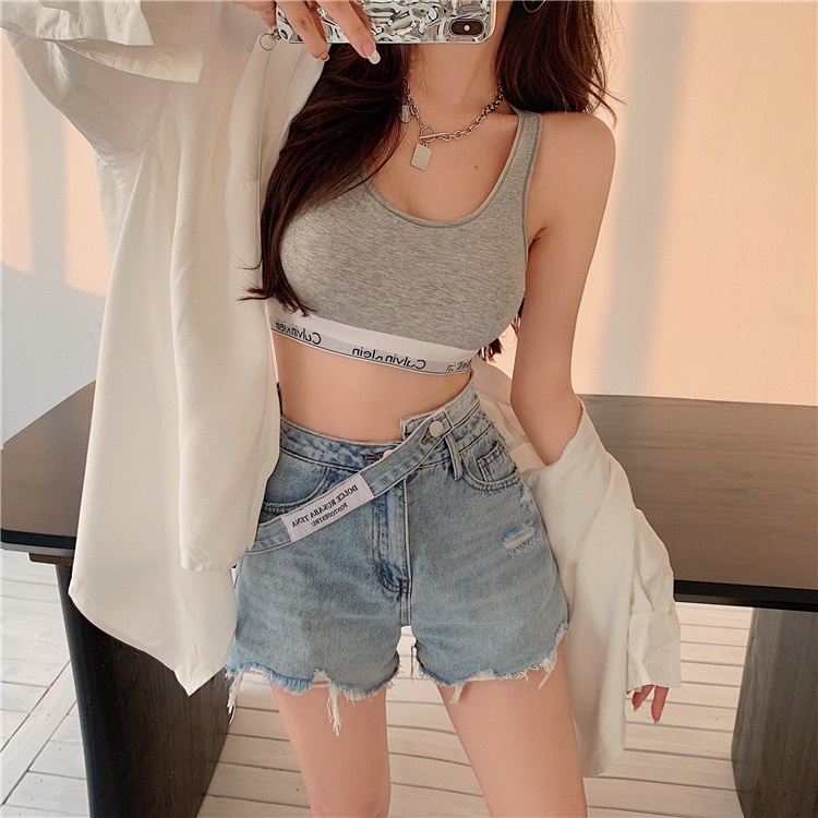 Quần Short Denim Lưng Cao Ống Đứng Thiết Kế Mới Thời Trang Mùa Hè Theo Phong Cách Trung Hoa