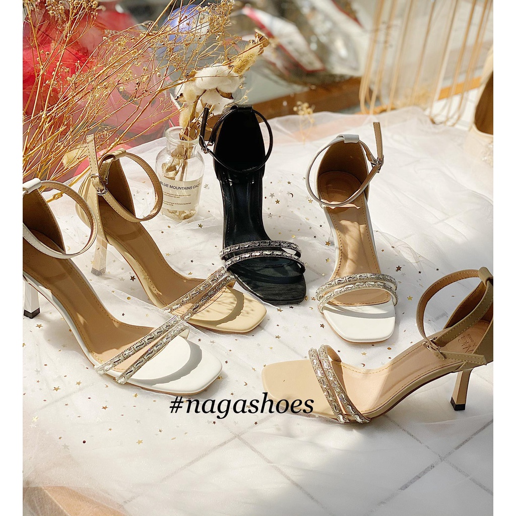 GIÀY CAO GÓT NAGASHOES 2 QUAI NGANG ĐÍNH ĐÁ 7CM NAC181
