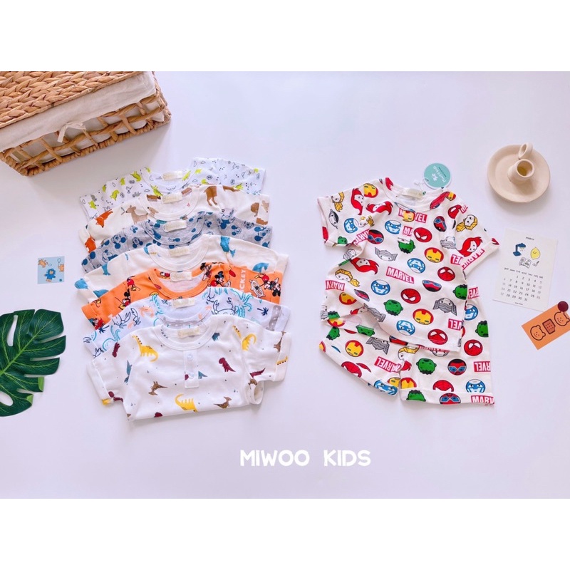 Đồ bộ bé trai mặc nhà thun cotton bozip Miwoo hoạ tiết động vật Bộ quần áo bé trai 1 đến 5 tuổi - STMB