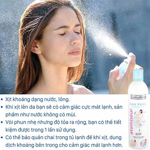 Xịt khoáng Evoluderm Atomiseur Eau Pure cấp ẩm làm dịu da chai 400ml