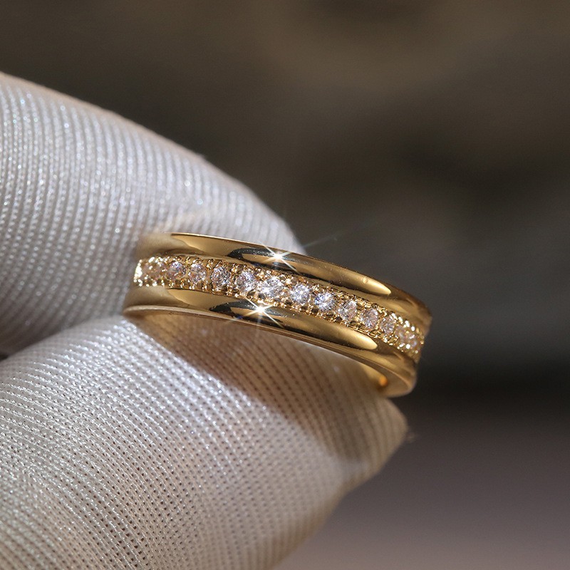 Nhẫn đính hôn kim cương mạ vàng 18K đơn giản cho nam và nữ