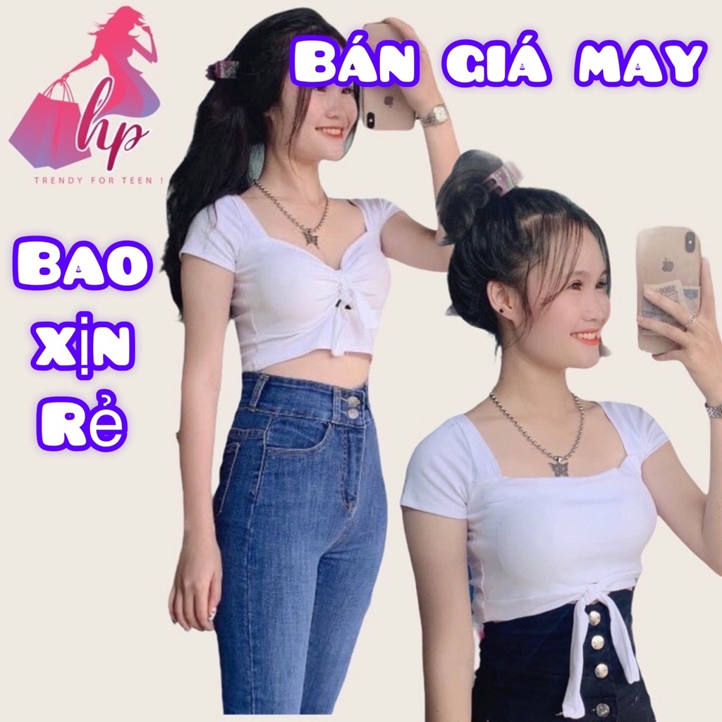 Áo kiểu croptop nữ đẹp ôm body tay ngắn cổ V thắt nơ ngực  phong cách hàn quốc cực dễ thương mẫu mới thời trang 2021