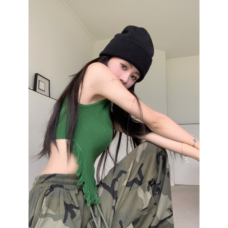 Cocory vn Áo Croptop Dệt Kim Không Tay Màu Trơn Dáng Ôm Gợi Cảm Thời Trang Mùa Hè Dành Cho Bạn Nữ