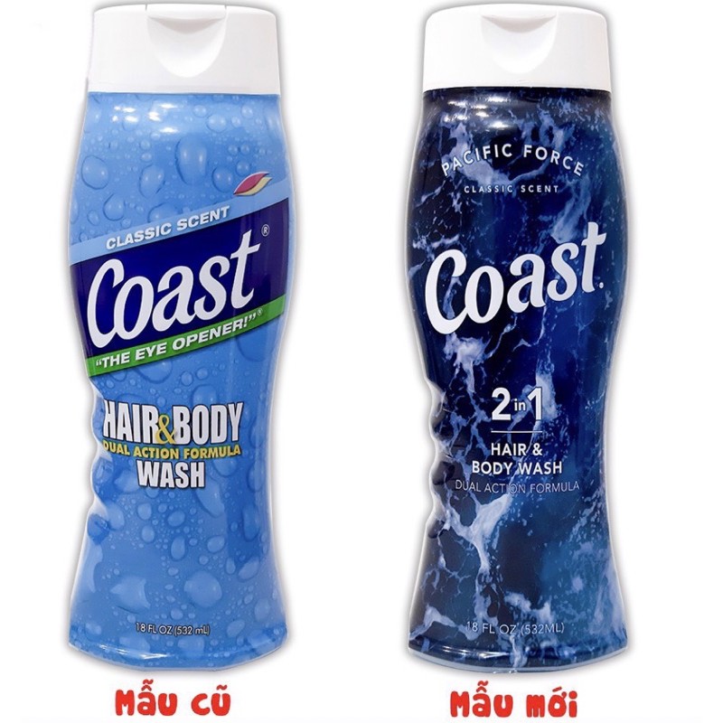 Dầu gội tắm nam 2 in 1 Coast Hair & Body Wash Classic Scent của Mỹ 532ml