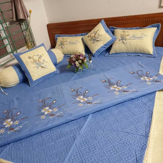 (rẻ vô địch)   Bộ ga gối satin poly cotton 7 món thương hiệu Hansanko