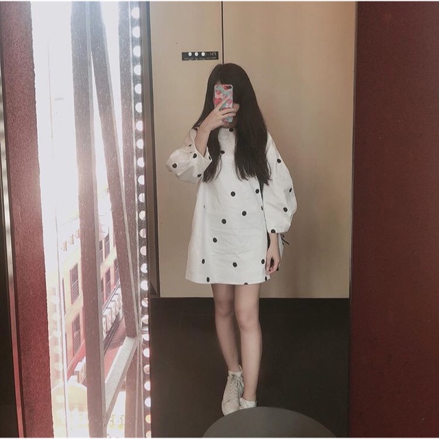 Váy chấm bi dáng thụng Hàn Quốc
