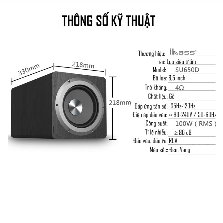 Loa Sub Điện Tạo Âm Siêu Trầm Đường Kính 16.5Cm Cao Cấp Karaoke Nghe Nhạc Chuyên Nghiệp Ibass Su650D