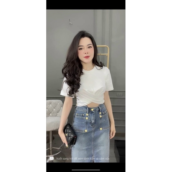 Áo phông nữ xoắn gấu cổ tròn, áo croptop body xoắn eo ngắn tay thời trang hot hit bigsize 85kg