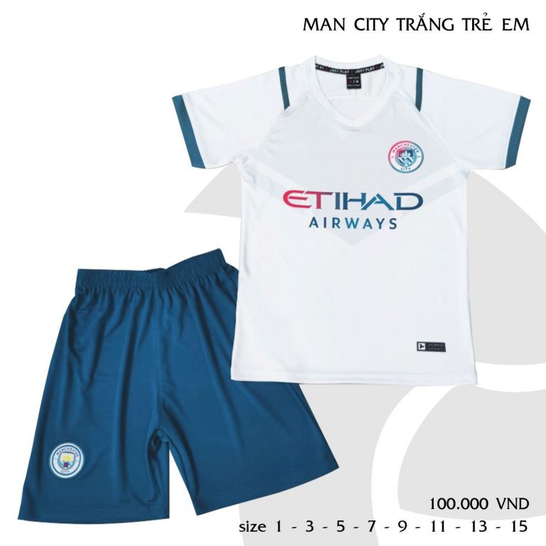 Áo Bóng Đá Trẻ Em Man city Xanh 2021, Áo Đá Banh Trẻ Em (Hình Thật)