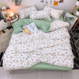 Bộ chăn ga gối hoa nâu nhí cotton poly