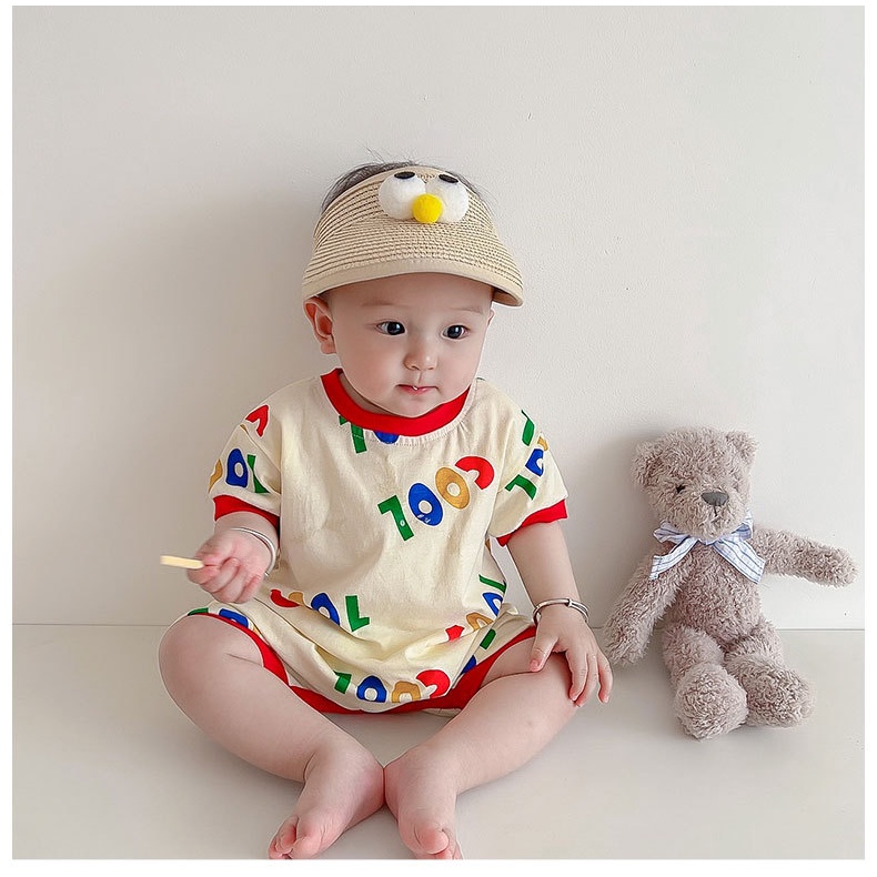 Áo Liền Quần Ngắn Tay In Hình Hoạt Hình Giản Dị Thời Trang Mùa Hè Dành Cho Trẻ Nhỏ Mới Sinh