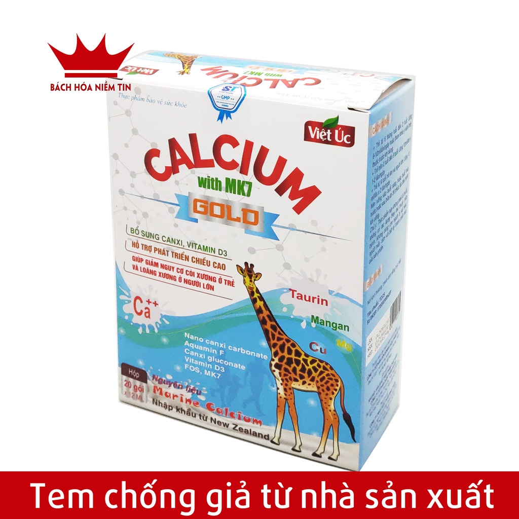Canxi sữa tăng chiều cao cho bé CALCIUM With MK7 Gold - Canxi từ tảo biển, nhập khẩu New Zealand - Hộp 20 gói