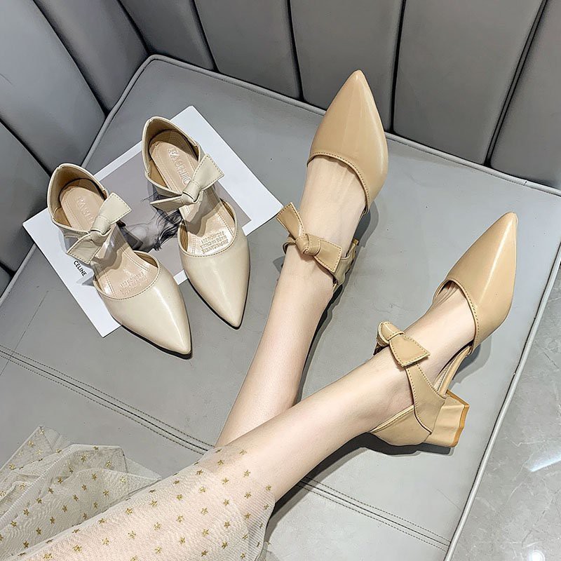Giày big size nữ cao gót size 40 - 43 quai nơ gót vuông mũi nhọn