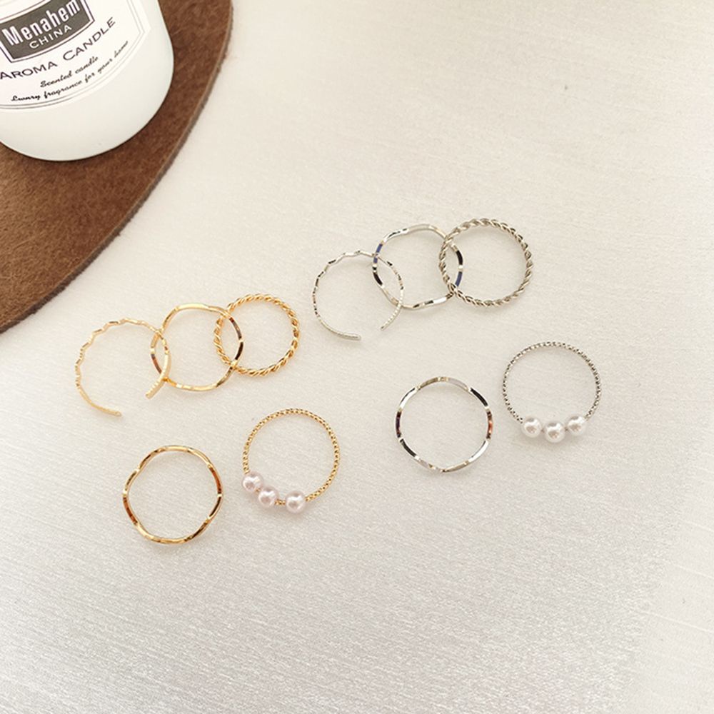 Okdeals 4 Cái|Bộ 5 Nhẫn Hở Thời Trang Dự Tiệc Cưới Cho Nữ|Nhẫn Đính Ngọc Trai Đơn Giản Có Thể Điều Chỉnh
