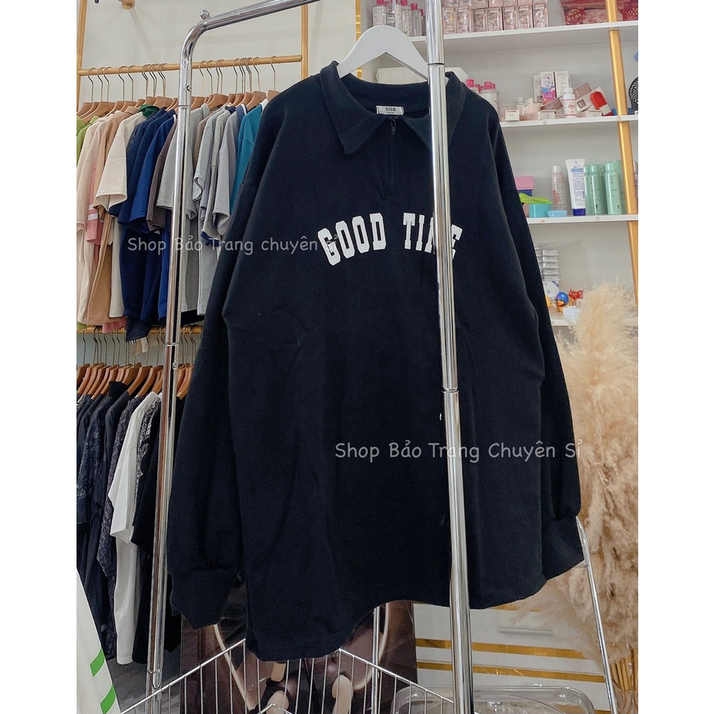 Áo Polo Chất Nỉ Tăm Cổ Bẻ Nam Nữ Phối Cổ Unisex Chữ Good Time Basic Kiểu Dáng Hàn Quốc