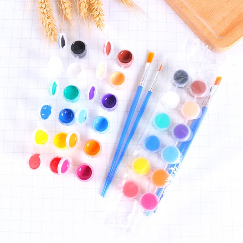 ✿ Bộ Dụng Cụ Vẽ Tranh Acrylic Với 2 Cọ Vẽ Dành Cho Trẻ Em DIY