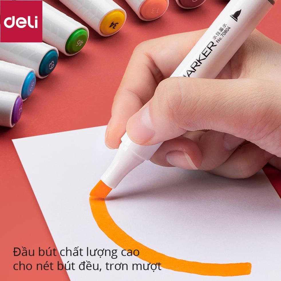 Bút màu marker thân tròn hai đầu Deli - marker hộp nhựa - 70804 [Deli]