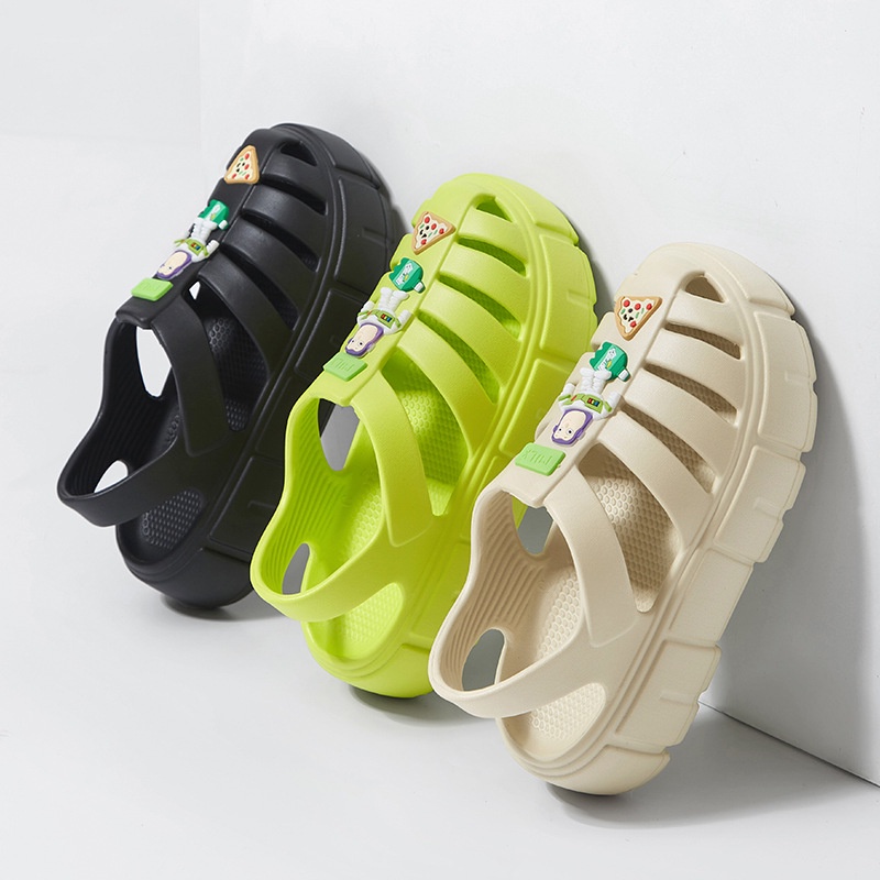 Dép Bít Mũi Màu Trơn Họa Tiết Hoạt Hình Thời Trang Đi Biển Cho Nữ