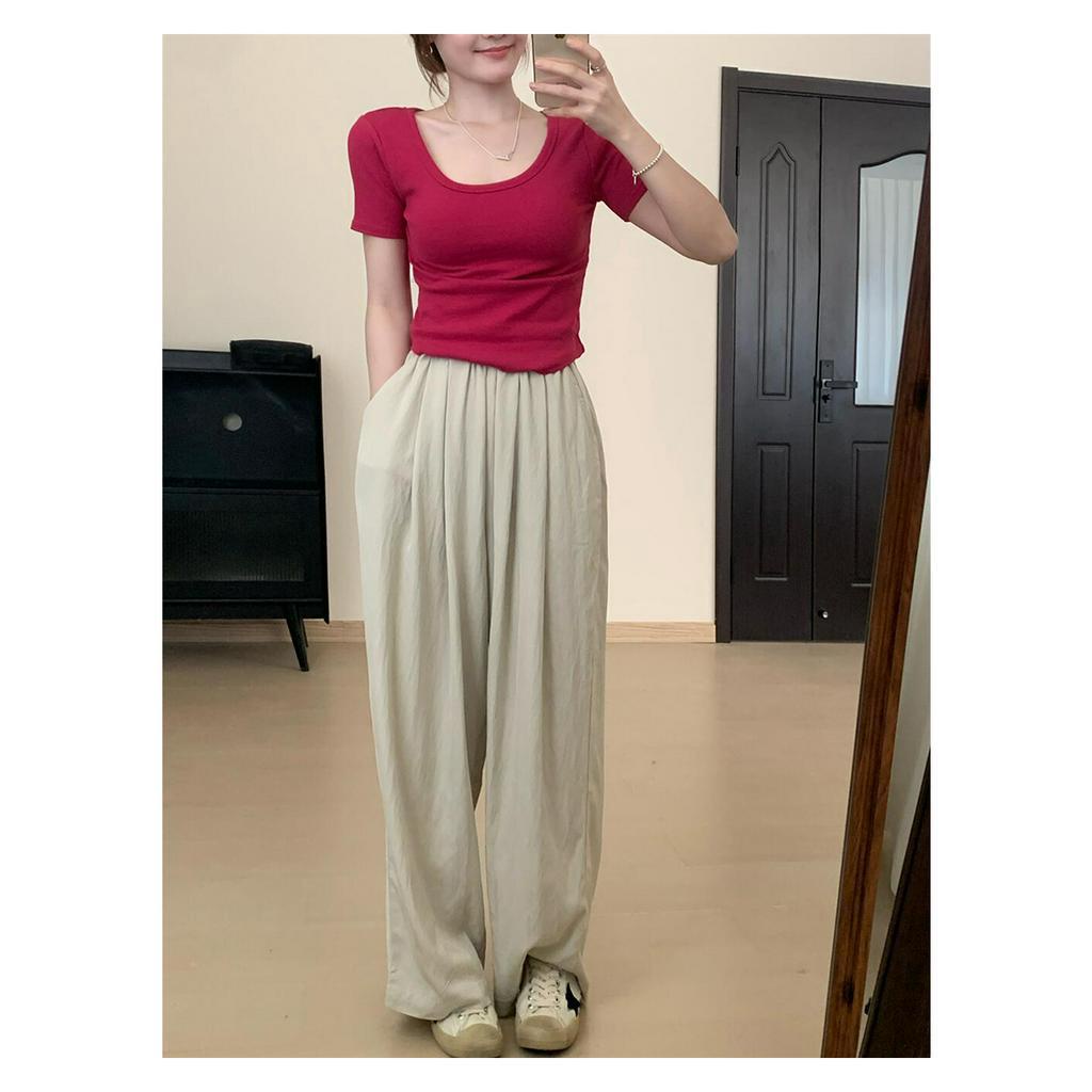 Xiaozhainv Áo Thun Ngắn Tay Phong Cách Hàn Quốc Đơn Giản 6 Màu Sắc Lựa Chọn