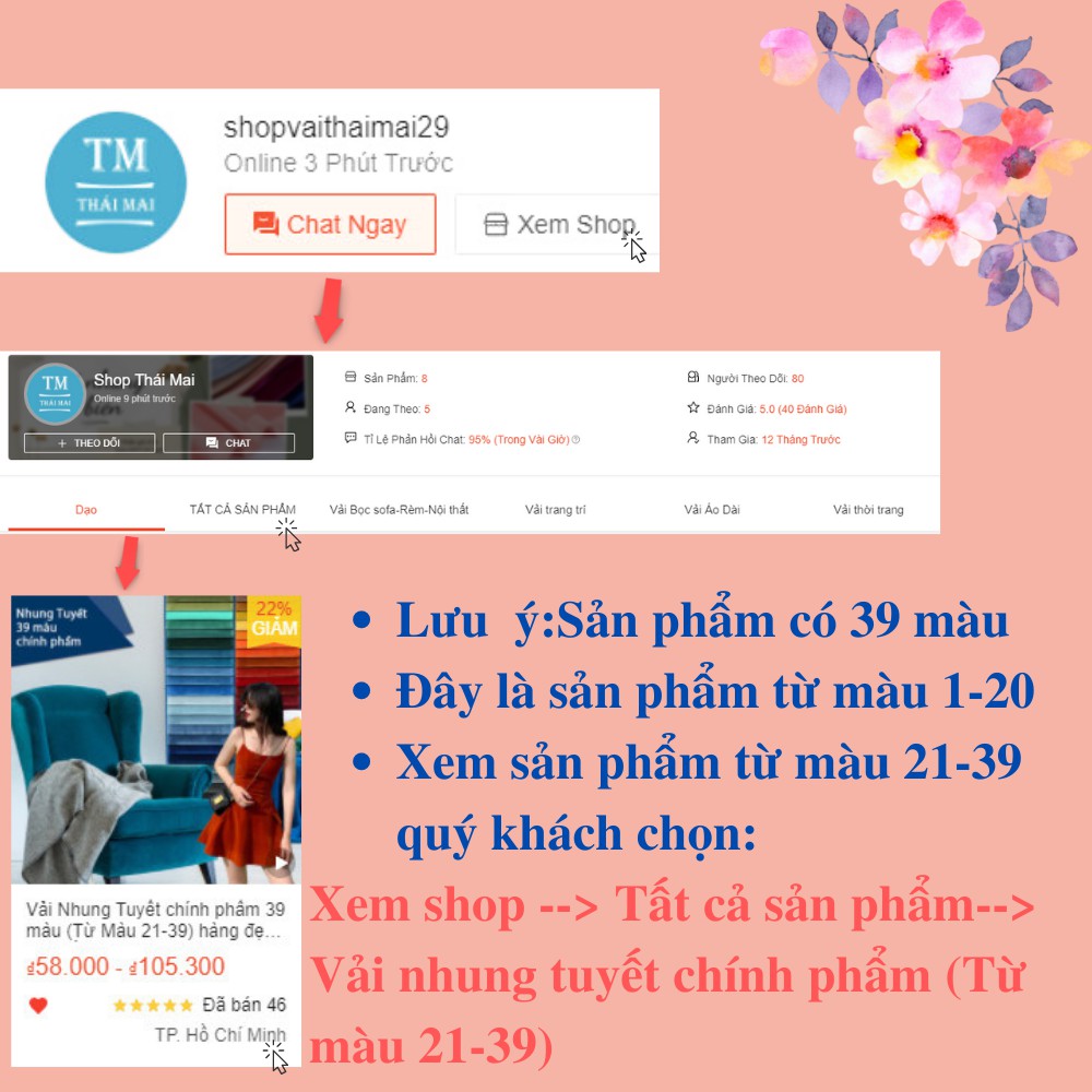 Vải Nhung Tuyết,Vải nhung 7 biên,Vải nhung trơn,Hàng chính phẩm đủ màu - ThaiMaiTM (Màu số 1-20)