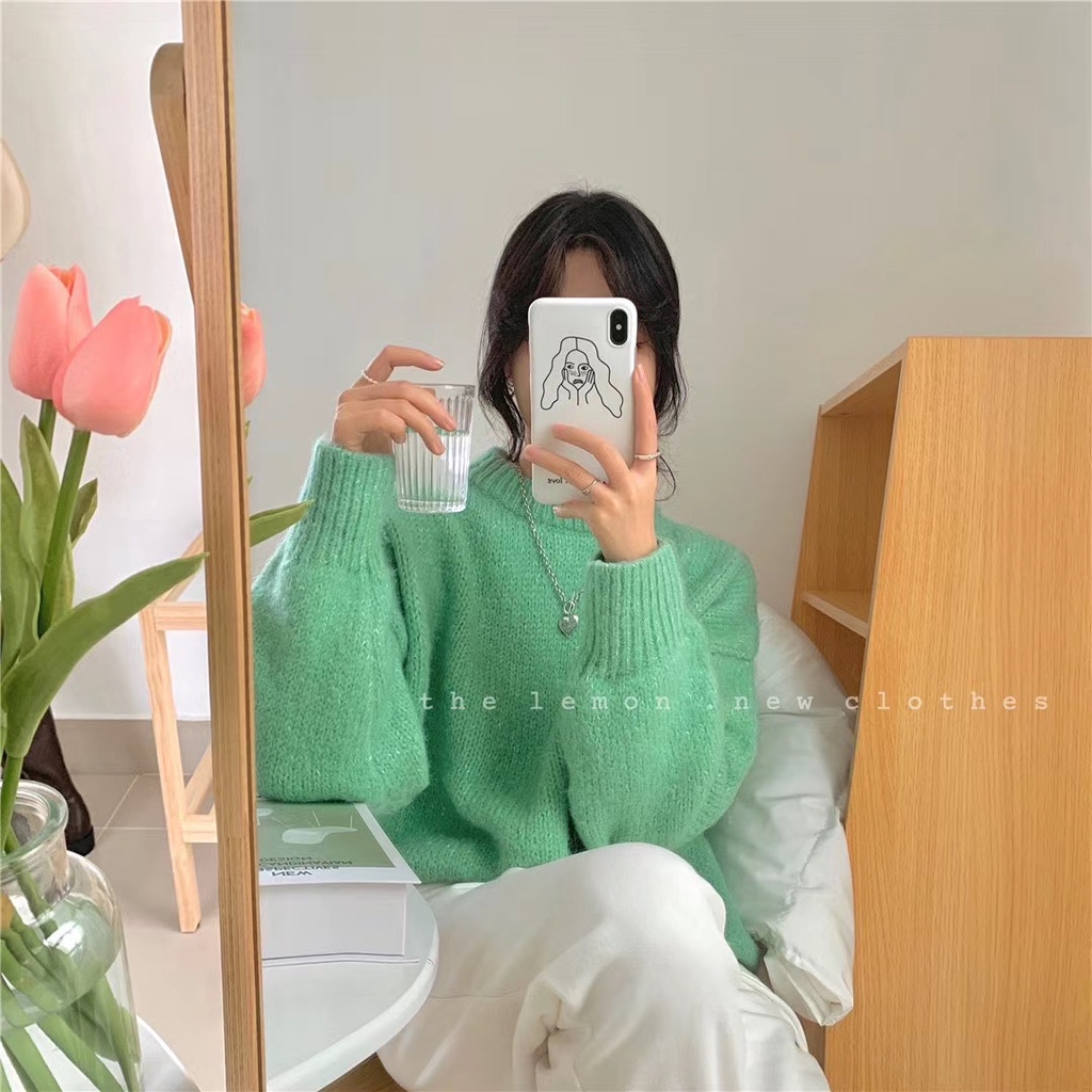 Áo sweater dệt kim cổ tròn dáng rộng phong cách thời trang hàn quốc có 5 màu | BigBuy360 - bigbuy360.vn