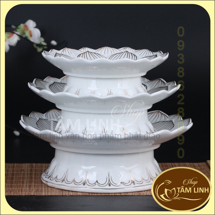 Đĩa Bạch Ngọc Sen Nổi Bằng Sứ Cao Cấp - Loại 1