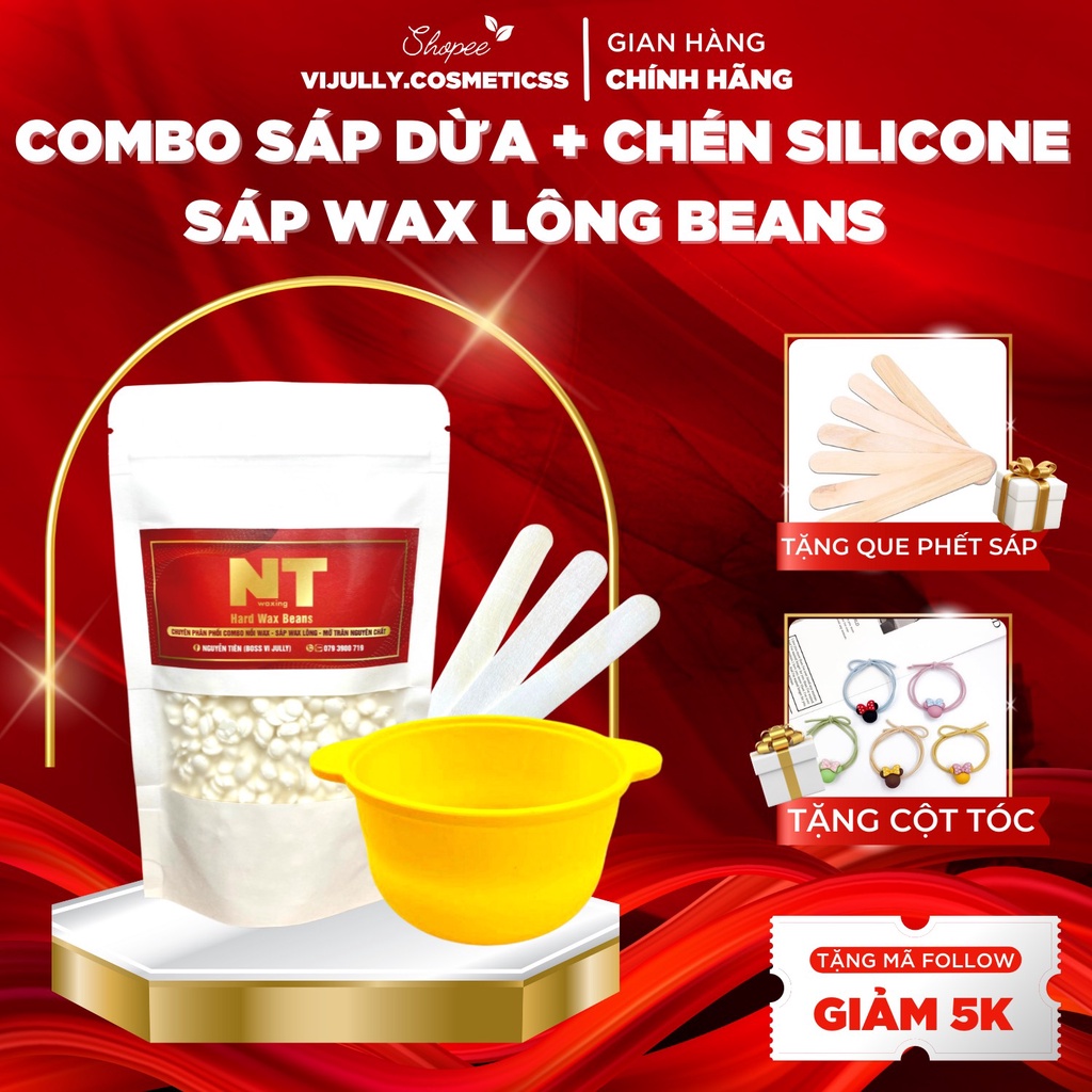 Combo sáp wax lông beans nhập khẩu và chén silicone chống dính