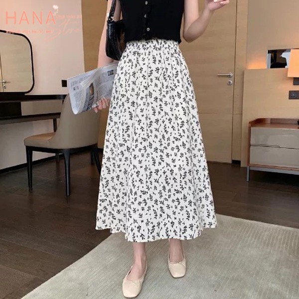 Chân váy hoa nhí dáng dài bigsize qua gối xếp ly xòe chữ a - Cạp chun lưng thun - Nhiều màu Vải voan mát - Chân váy dài | BigBuy360 - bigbuy360.vn