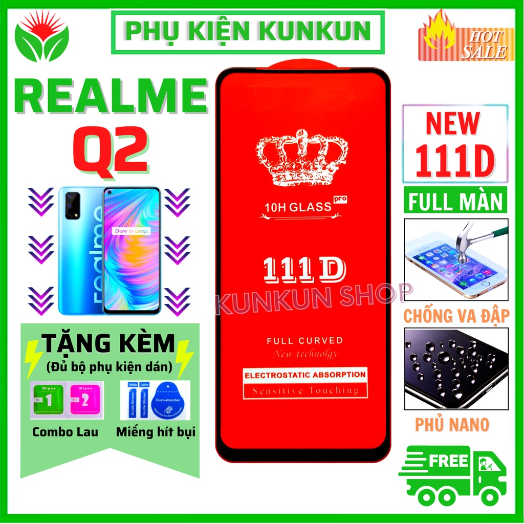 Siêu Mượt Kính Cường Lực Realme Q2 - Full màn hình 111D và trong suốt - Độ cứng 10H - Độ trong suốt cực cao.