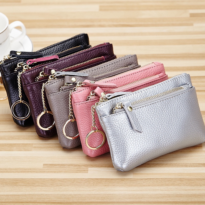 Ví Đựng Tiền Xu mini Bằng Da Bò Có Khóa Kéo Đa Năng Phong Cách Mới Cho Nữ