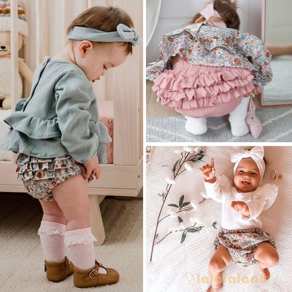 Quần Short Lưng Cao In Hoa Nhiều Tầng Cho Bé Gái